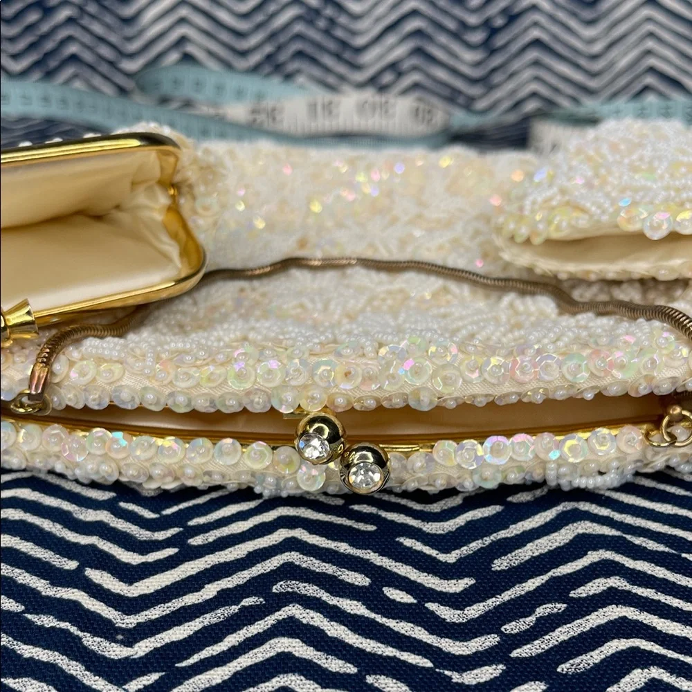 Elegant Vintage Safco Cream Beaded Clutch Set